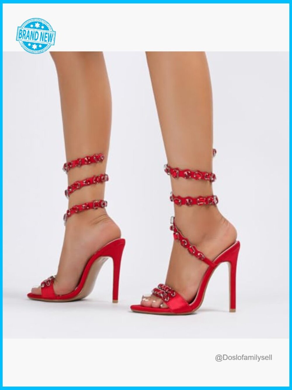 Rhinestone Studded Lace Up Stilettos Ankle Wrap High Heels Sandals Wedding - Picture 6 of 6